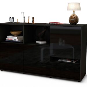 Sideboard Eda | Korpus Anthrazit | Front in Hochglanz Schwarz | 136x79x35cm (BxHxT)