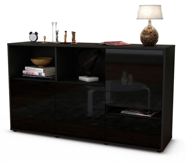 Sideboard Eda | Korpus Anthrazit | Front in Hochglanz Schwarz | 136x79x35cm (BxHxT)