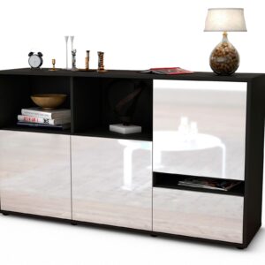 Sideboard Eda | Korpus Anthrazit | Front in Hochglanz Weiß | 136x79x35cm (BxHxT)