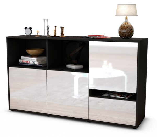 Sideboard Eda | Korpus Anthrazit | Front in Hochglanz Weiß | 136x79x35cm (BxHxT)