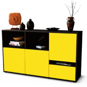 Sideboard Eda | Korpus Anthrazit | Front in Gelb | 136x79x35cm (BxHxT)