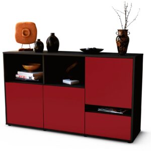 Sideboard Eda | Korpus Anthrazit | Front in Bordeaux | 136x79x35cm (BxHxT)
