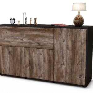 Sideboard Edera | Korpus Anthrazit | Front in Treibholz Holz Optik | 136x79x35cm (BxHxT)