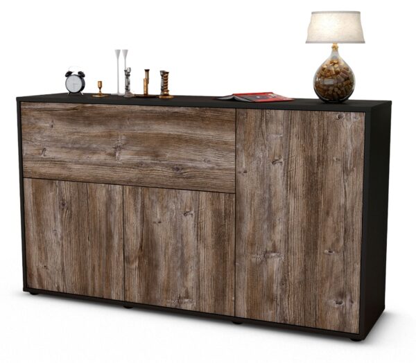 Sideboard Edera | Korpus Anthrazit | Front in Treibholz Holz Optik | 136x79x35cm (BxHxT)