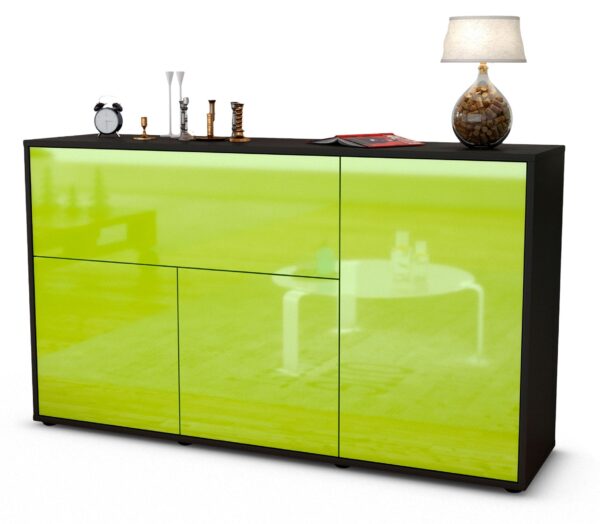 Sideboard Edera | Korpus Anthrazit | Front in Hochglanz Grün | 136x79x35cm (BxHxT)
