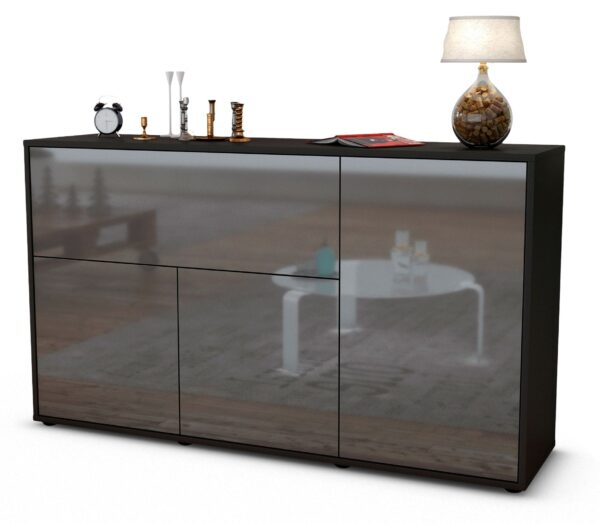 Sideboard Edera | Korpus Anthrazit | Front in Hochglanz Grau | 136x79x35cm (BxHxT)
