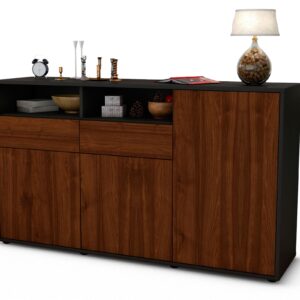 Sideboard Editta | Korpus Anthrazit | Front in Walnuss Holz Optik | 136x79x35cm (BxHxT)