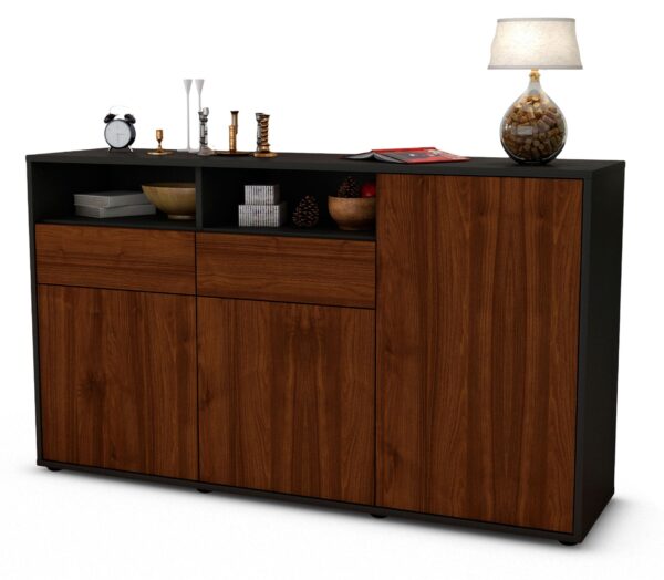 Sideboard Editta | Korpus Anthrazit | Front in Walnuss Holz Optik | 136x79x35cm (BxHxT)