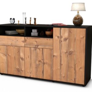 Sideboard Editta | Korpus Anthrazit | Front in Pinie Holz Optik | 136x79x35cm (BxHxT)