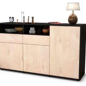 Sideboard Editta | Korpus Anthrazit | Front in Zeder Holz Optik | 136x79x35cm (BxHxT)