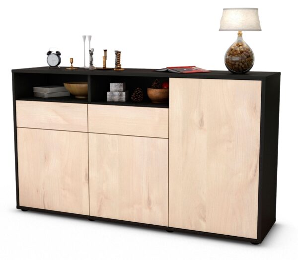 Sideboard Editta | Korpus Anthrazit | Front in Zeder Holz Optik | 136x79x35cm (BxHxT)