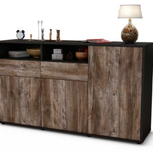 Sideboard Editta | Korpus Anthrazit | Front in Treibholz Holz Optik | 136x79x35cm (BxHxT)