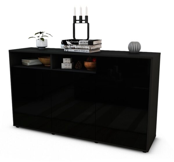 Sideboard Editta | Korpus Anthrazit | Front in Hochglanz Schwarz | 136x79x35cm (BxHxT)