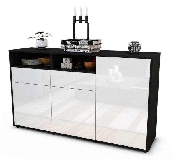 Sideboard Editta | Korpus Anthrazit | Front in Hochglanz Weiß | 136x79x35cm (BxHxT)