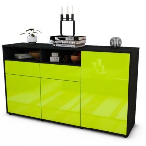Sideboard Editta | Korpus Anthrazit | Front in Hochglanz Grün | 136x79x35cm (BxHxT)