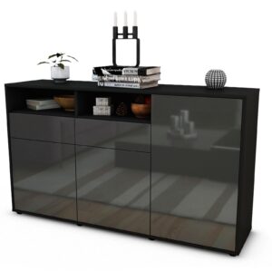 Sideboard Editta | Korpus Anthrazit | Front in Hochglanz Grau | 136x79x35cm (BxHxT)