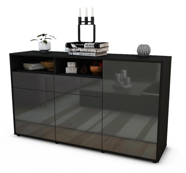 Sideboard Editta | Korpus Anthrazit | Front in Hochglanz Grau | 136x79x35cm (BxHxT)