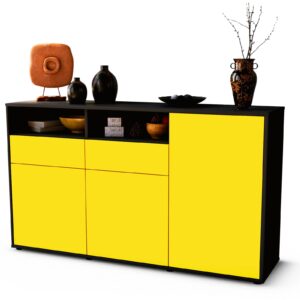 Sideboard Editta | Korpus Anthrazit | Front in Gelb | 136x79x35cm (BxHxT)
