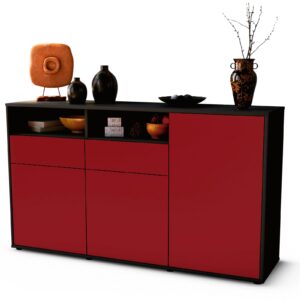 Sideboard Editta | Korpus Anthrazit | Front in Bordeaux | 136x79x35cm (BxHxT)