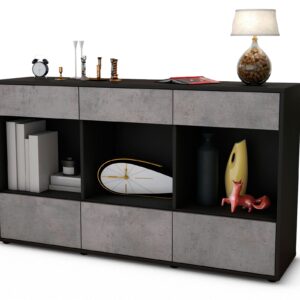 Sideboard Efisia | Korpus Anthrazit | Front in Beton Optik | 136x79x35cm (BxHxT)