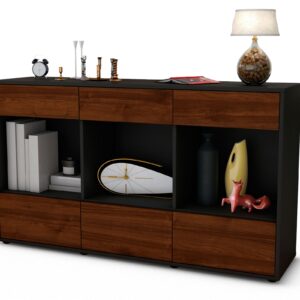 Sideboard Efisia | Korpus Anthrazit | Front in Walnuss Holz Optik | 136x79x35cm (BxHxT)