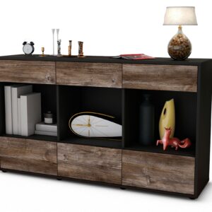 Sideboard Efisia | Korpus Anthrazit | Front in Treibholz Holz Optik | 136x79x35cm (BxHxT)