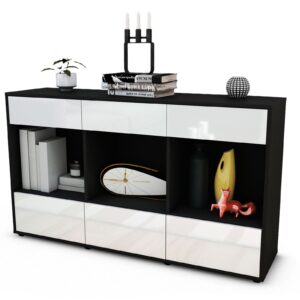 Sideboard Efisia | Korpus Anthrazit | Front in Hochglanz Weiß | 136x79x35cm (BxHxT)
