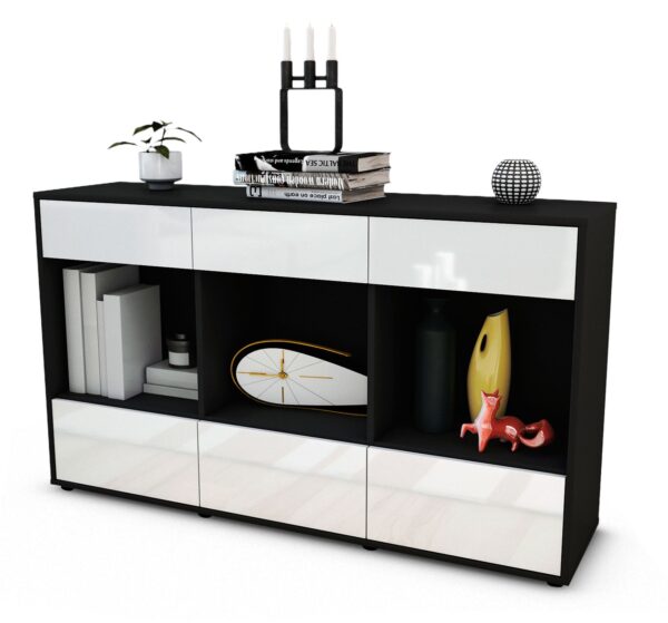 Sideboard Efisia | Korpus Anthrazit | Front in Hochglanz Weiß | 136x79x35cm (BxHxT)