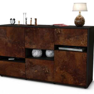 Sideboard Egizia | Korpus Anthrazit | Front in Rost Optik | 136x79x35cm (BxHxT)