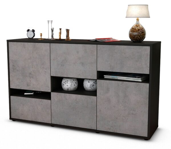 Sideboard Egizia | Korpus Anthrazit | Front in Beton Optik | 136x79x35cm (BxHxT)