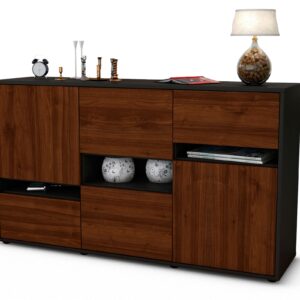 Sideboard Egizia | Korpus Anthrazit | Front in Walnuss Holz Optik | 136x79x35cm (BxHxT)
