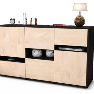 Sideboard Egizia | Korpus Anthrazit | Front in Zeder Holz Optik | 136x79x35cm (BxHxT)