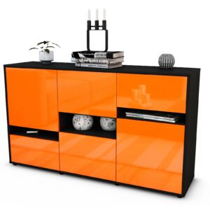 Sideboard Egizia | Korpus Anthrazit | Front in Hochglanz Orange | 136x79x35cm (BxHxT)