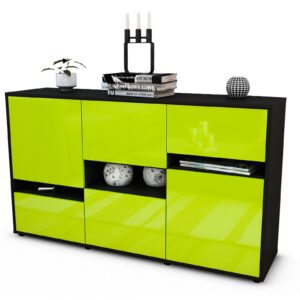 Sideboard Egizia | Korpus Anthrazit | Front in Hochglanz Grün | 136x79x35cm (BxHxT)