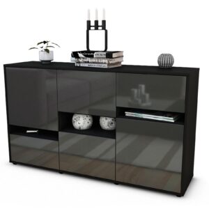 Sideboard Egizia | Korpus Anthrazit | Front in Hochglanz Grau | 136x79x35cm (BxHxT)