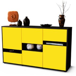 Sideboard Egizia | Korpus Anthrazit | Front in Gelb | 136x79x35cm (BxHxT)