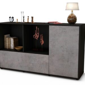 Sideboard Ela | Korpus Anthrazit | Front in Beton Optik | 136x79x35cm (BxHxT)