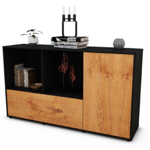 Sideboard Ela | Korpus Anthrazit | Front in Eiche Holz Optik | 136x79x35cm (BxHxT)