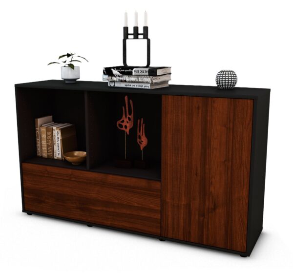 Sideboard Ela | Korpus Anthrazit | Front in Walnuss Holz Optik | 136x79x35cm (BxHxT)