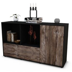 Sideboard Ela | Korpus Anthrazit | Front in Treibholz Holz Optik | 136x79x35cm (BxHxT)