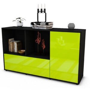 Sideboard Ela | Korpus Anthrazit | Front in Hochglanz Grün | 136x79x35cm (BxHxT)