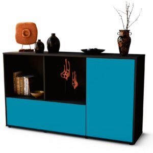 Sideboard Ela | Korpus Anthrazit | Front in Türkis | 136x79x35cm (BxHxT)