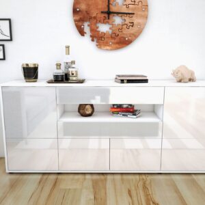 Sideboard Emely | Korpus Weiß | Front in Hochglanz Weiß | 180x79x35cm (BxHxT)