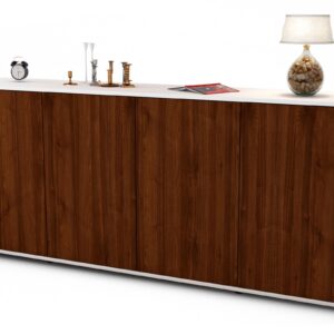 Sideboard Elana | Korpus Weiß | Front in Walnuss Holz Optik | 180x79x35cm (BxHxT)