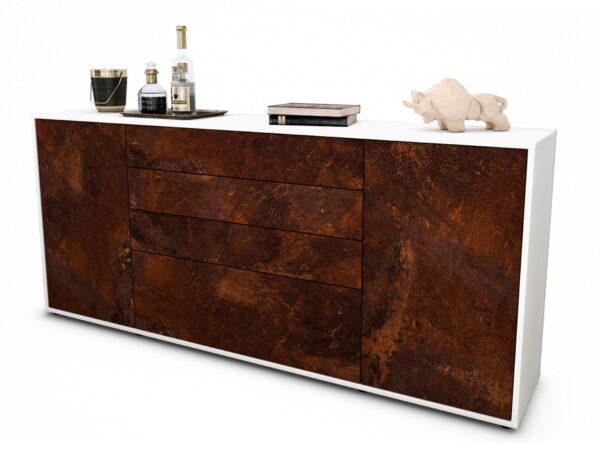 Sideboard Eleni | Korpus Weiß | Front in Rost Optik | 180x79x35cm (BxHxT)