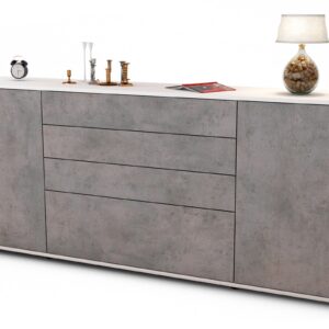Sideboard Eleni | Korpus Weiß | Front in Beton Optik | 180x79x35cm (BxHxT)