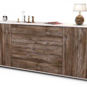 Sideboard Eleni | Korpus Weiß | Front in Treibholz Holz Optik | 180x79x35cm (BxHxT)
