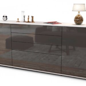 Sideboard Eleni | Korpus Weiß | Front in Hochglanz Grau | 180x79x35cm (BxHxT)