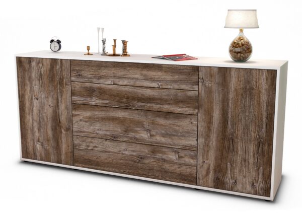 Sideboard Elettra | Korpus Weiß | Front in Treibholz Holz Optik | 180x79x35cm (BxHxT)