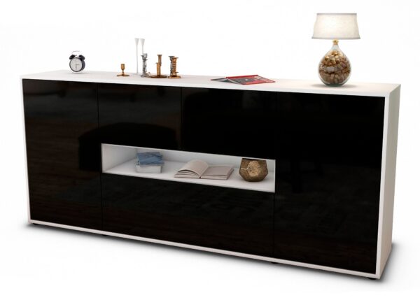 Sideboard Elisabetta | Korpus Weiß | Front in Hochglanz Schwarz | 180x79x35cm (BxHxT)